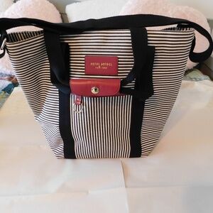 Henri Bendel New York Canvas Magazine Tote Bag Centennial Stripe Brown White